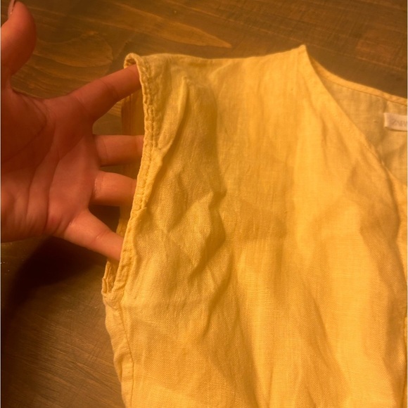 ZARA sz 11-12 years light yellow linen dress with front wait tie, button up - Picture 7 of 11